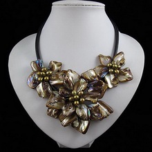 Unique Pearls jewellery Store,Brown Color Shell Real Freshwater Pearl Leather Necklace Handmade Flower Jewelry 2024 - buy cheap