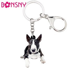 Bonsny Acrylic American Pit Bull Terrier Dog Key Chains Keychain Rings Cute Animal Jewelry For Women Girls Handbag Charms Bulk 2024 - buy cheap