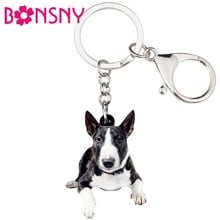 Bonsny Acrylic American Pit Bull Terrier Dog Key Chains Keychain Rings Cute Animal Jewelry For Women Girls Handbag Charms Bulk 2024 - buy cheap