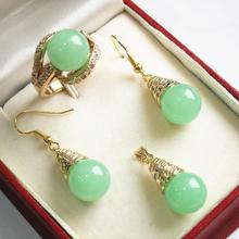 Colgante de piedra preciosa verde de 12mm, conjunto de anillo y pendientes, joyería 2024 - compra barato