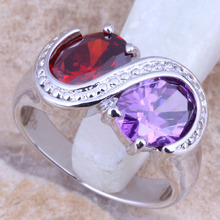 Gallant Purple Cubic Zirconia Red Garnet Silver Plated  Women's Ring Size 6 / 7 / 8 / 9 R1344 2024 - buy cheap