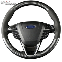 Shining wheat Black Leather PU Carbon Fiber Steering Wheel Cover for Ford Fusion Mondeo 2013 2014 2024 - buy cheap