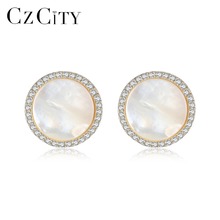 CZCITY-pendientes de concha blanca transparente para mujer, joyería elegante y encantadora de alta calidad, Piercing para niña 2024 - compra barato