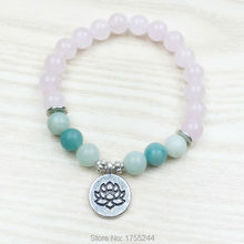 SN1031 Trendy Lotus Women Bracelet Nature Rose Stone Bracelet High Quality Amazonite Yoga Jewelry Healing Bracelet 2024 - buy cheap