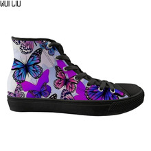 Customized Drop Shipping 3D Cute Butterfly Print Casual Women Flats Shoes High Top Canvas Spring Ladies High-top Sneakers Woman 2024 - buy cheap