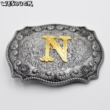 Westbuck-cinturón con hebilla para hombre y mujer, cinturón de cuero PU con letra inicial 3D N, vaquero 2024 - compra barato
