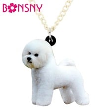 Bonsny de acrílico dulce Snowy Bichon Frise perro collar gargantilla con cadena colgante joyería para mujeres niñas damas accesorio animal regalos 2024 - compra barato