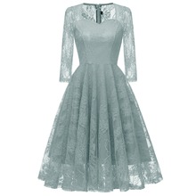 Women's Vintage 3/4 Mesh Sleeve Slim Floral Lace Cocktail Party Dress Robe Vestido de festa 2024 - buy cheap