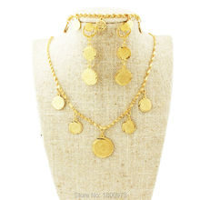 Conjunto de joias de moeda adixyn, colar, brinco, pulseira para mulheres, cor dourada, moedas da moda, homens 2024 - compre barato