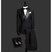 Chaqueta negra ajustada de 2 piezas hecha a medida para hombre, traje de doble botonadura, trajes de boda para hombre, esmoquin para novio para hombre (chaqueta + Pantalones + corbata) 2024 - compra barato
