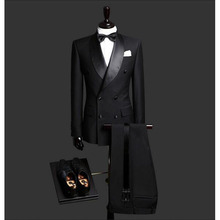 Custom Made Slim Fit Black 2 Piece Mens Blazer Double Breasted Suit Men Wedding Suits Groom Tuxedos For Men (Jacket+Pants+Tie) 2024 - buy cheap