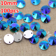 100 piezas 10mm azul AB resina redonda coser en diamantes de imitación plata plana coser en piedras de cristal para la decoración de la ropa 2024 - compra barato