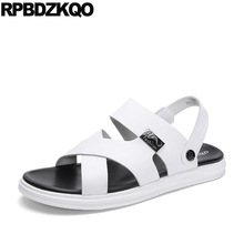 Sandalias de gladiador para hombre, zapatos de verano con plataforma, chanclas planas de piel auténtica con correa romana, zapatillas italianos suaves, color blanco y negro, 2021 2024 - compra barato