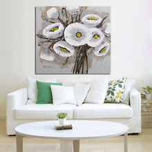 Pintura al óleo de flores blancas pintadas a mano para el hogar, arte de pared del Hotel floreciente, obra de arte de decorativo para sala de estar en lienzo 2024 - compra barato