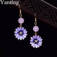 Yanting-pendientes de crisantemo Cloisonne para mujer, aretes étnicos, joyas étnicas, joyería para vacaciones en la playa, 0432 2024 - compra barato