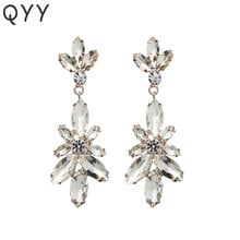 Newest Fashion Silver Color Clear Austrian Crystal Flower Dangle Earrings  Women Long Drop Earrings Wedding Bride Jewelry 2024 - buy cheap