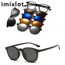 Imixlot óculos de sol magnético com 5 lentes, clipe espelhado de óculos de sol, masculino, polarizados, personalizado, prescrição de miopia 2024 - compre barato
