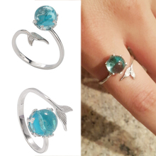LNRRABC-anillo abierto de sirena exquesita de cristal azul plateado ajustable, regalos antialérgicos, 1 unidad, novedad de 2018 2024 - compra barato