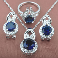 Women's Christmas Gifts Blue Zirconia Silver Color Jewelry Sets Necklace Pendant Earrings Rings Free Gift Box TZ0265 2024 - buy cheap