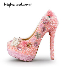 6cm/8cm/11cm/14cm Women Fashion Sweet Red White Pumps Flower Lace Platform High Heels Pearls Wedding Shoes Bride Dress Shoes 2024 - buy cheap
