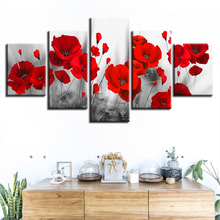 Canvas Printed Pictures Living Room Wall Art Framework 5 Pieces Romantic Poppies Paintings Red Flowers Poster Modular Home Decor 2024 - buy cheap