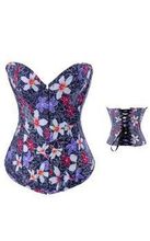 Women's Corset Overbust Blue Flower Printed Boned Corsets And Bustiers Free Shipping 2024 - buy cheap