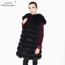 Linhaoshengyue O comprimento de 90 cm grande ombro real fox fur vest, mulheres colete de pele, casaco de pele de raposa 2024 - compre barato