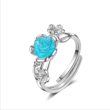 KOFSAC-Anillo de plata pura para mujer y niña, joya elegante de flores rosas, color azul, regalo de San Valentín, 925 2024 - compra barato