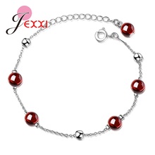 New Fashionable Solid 925 Sterling Silver Natural Red Stone Bracelets for Women  Charming Crystal Jewelry Present Wholesale 2024 - buy cheap