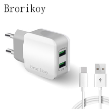 Brorikoy-cargador de pared USB 2.4A, dispositivo de carga rápida con enchufe europeo, Micro Cable para iPhone X, Samsung S7/8, Note 8 2024 - compra barato