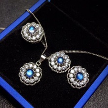 Conjunto de piedra lunar Natural recomendado por el propietario, el último producto, collar de anillo de piedra lunar azul. Plata 925. 2024 - compra barato