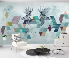 Современные абстрактные геометрические треугольные фотообои с головой оленя в скандинавском стиле 2024 - купить недорого