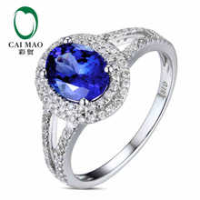 CaiMao 18KT/750 White Gold 1.6 ct Natural IF Blue Tanzanite AAA 0.35 ct Full Cut Diamond Engagement Gemstone Ring Jewelry 2024 - buy cheap