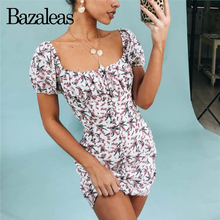 Bazaleas Fashion vestido Center Button Summer Dress Vintage Slim party dress Sexy Flora Print Sheath women dress drop shipping 2024 - buy cheap