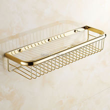 Estante de baño con acabado dorado, cesta de almacenamiento de 45cm, montado en pared, cobre, latón, de lujo, para ducha y champú, ZR2508 2024 - compra barato