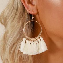 EK2134 Bohemian Ethnic Fringed Long Tassel Earrings for Women Golden Large Circle Dangle Hanging Statement Fan Shaped Earring 2024 - buy cheap
