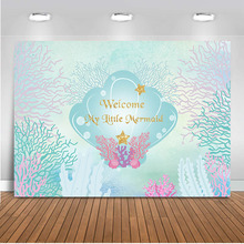 Mermaid Backdrop Happy Birthday Theme Party Decoration Banner Under the Sea Background for Photography Photo Studio Video Prop 2024 - buy cheap