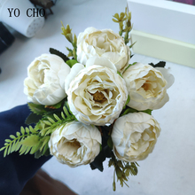 YO CHO 6 Heads Peony Bouquet Artificial Flower High Quality Silk White Roses for Wedding Decoration China Fake Plastic Flowers 2024 - buy cheap