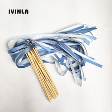 NEW ARRIVED 50pcs/lot light blue wedding ribbon wands stick with gold bell 2024 - buy cheap