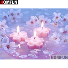 Homfun pintura "vela de flor" 5d, faça você mesmo, ponto cruz, quadrado, diamante redondo, bordado, artesanal, arte de strass, a17218 2024 - compre barato