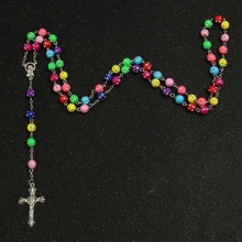 Catholic Star Maria Necklace Imitation Water Brick Crystal Rosary Cross Necklace Statement Colored Beads Cross Religious Necklac 2024 - buy cheap