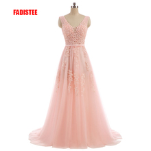 FADISTEE Vestido De Festa Sweet pink Lace V-neck Long Evening Dress Bride Party Sexy Backless beads pearls Prom Dresses lace-up 2024 - buy cheap