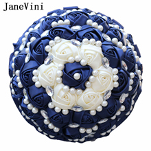 JaneVini Boeket Vintage nuevo azul marino satén Rosa dama de honor ramo perlas flores artificiales ramo de novia accesorios de boda 2024 - compra barato