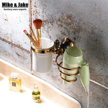 Suporte de secador de cabelo dourado luxuoso, de cobre, prateleira de parede de banheiro 2024 - compre barato