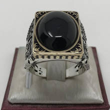 Винтажное кольцо с большим черным овальным камнем для мужчин и женщин, кольцо в стиле панк, античное, серебряное, мужское модное украшение в стиле хип-хоп Anel Z5M231 2024 - купить недорого