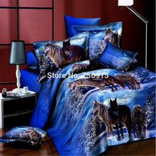 Ropa de cama 3D con estampado reactivo, conjunto de ropa de cama con estampado de muchos animales Lobo, 4 piezas, King o Queen 2024 - compra barato