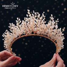 Himstory News Rhinestone Crystal Tiara Headband Fashion Gold Headpieces Royal Bridal Wedding Dressing Crown Accessory Women 2024 - buy cheap