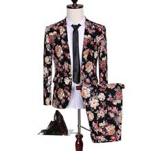 Two Piece Floral Print Notch Lepel Men Fancy Suit One Button Wedding Party Fashion Costume Homme Slim Fit Maillot Homme CD30 2024 - buy cheap