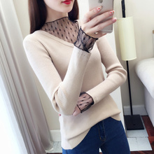 V-neck lace net yarn splicing sweater female head spring new render knit unlined upper garment to take a coat in a fairy 2024 - buy cheap