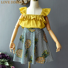 Комплекты для девочек LOVE DD & MM, летняя новая детская одежда 2020, футболка с деревянными ушками на бретельках + юбка с принтом ананаса, костюм из... 2024 - купить недорого